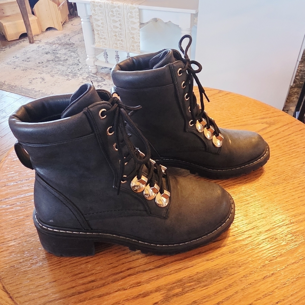 Seven7 Black Lace-Up Combat Ankle Boots